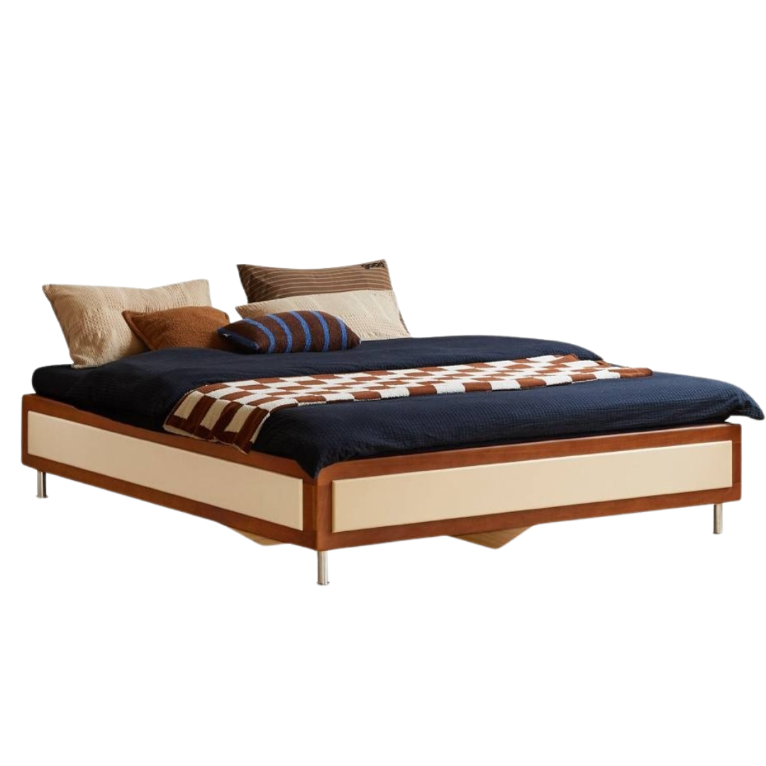 Poplar Solid Wood Bauhaus Style Platform Bed, Headboard-Free Bed