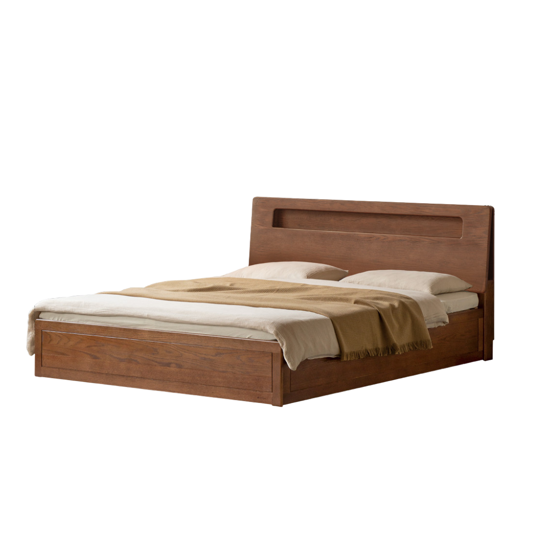 Oak Solid Wood Modern Minimalist Multifunctional with Light Box Bed