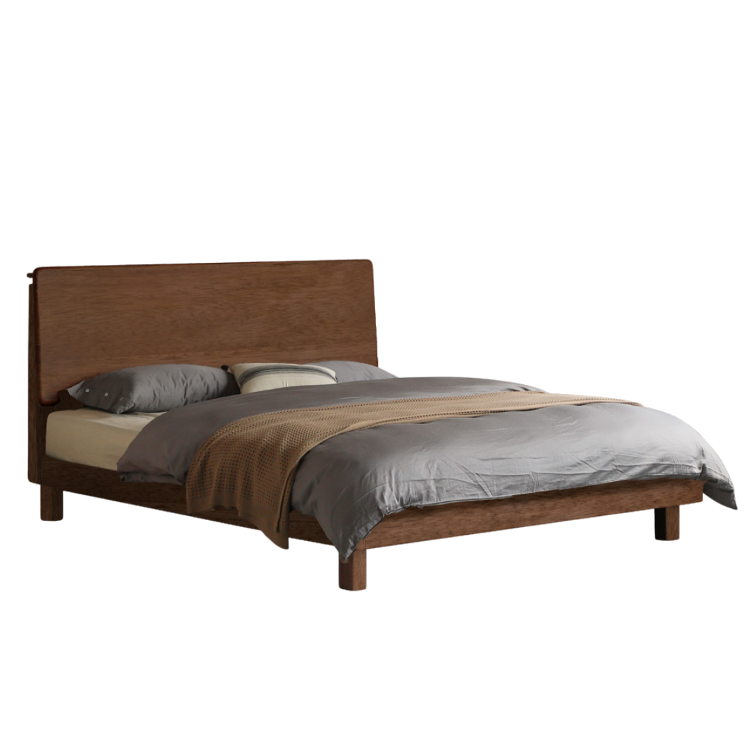 Black Walnut, Teak Solid Wood Bed with High Headboard