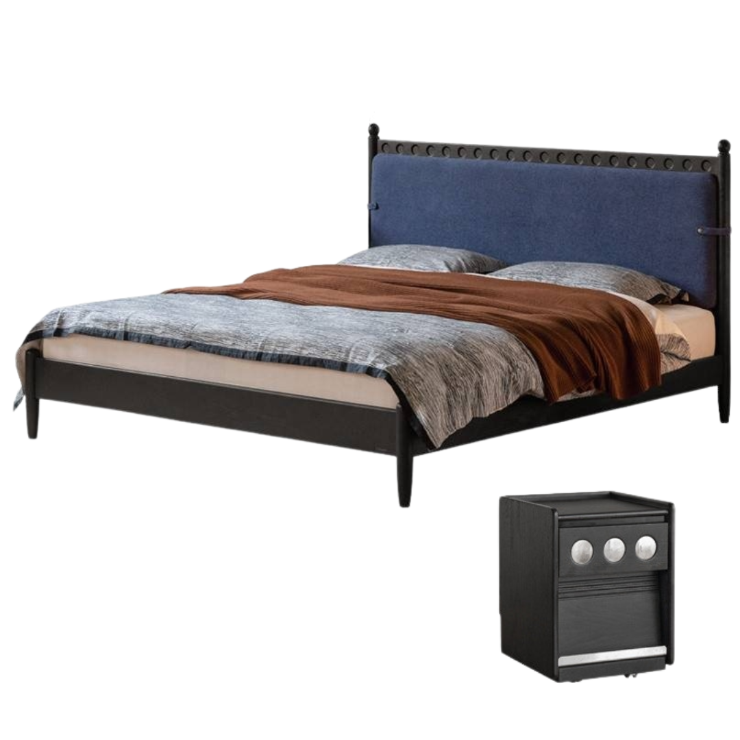 Ash Solid Wood Bed – Bauhaus Style with Soft Leather Upholstery
