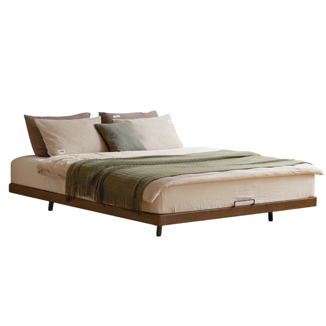 Rubberwood Solid Wood Japanese Style Suspended Platform Bed, Headboard-Free Bed