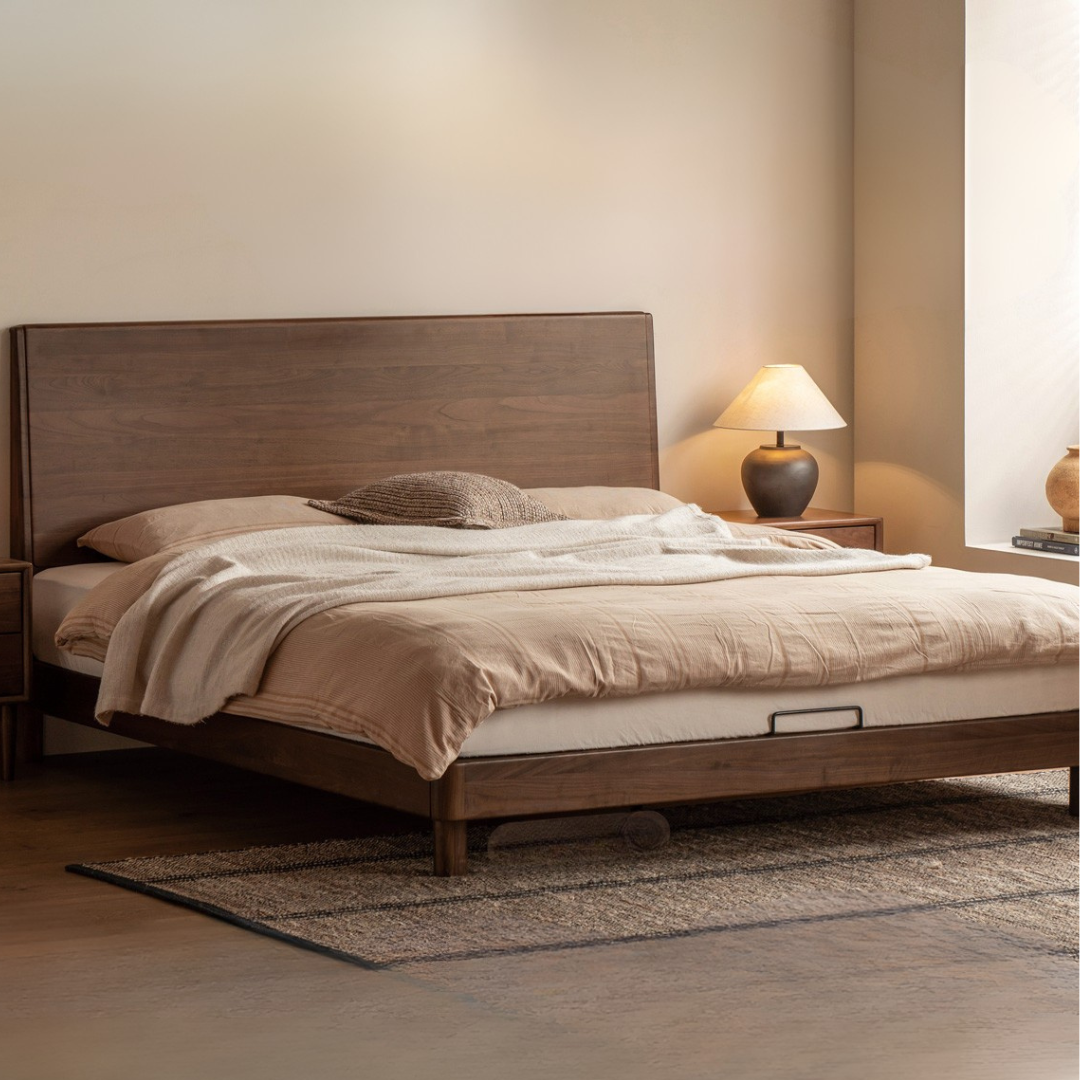 Black Walnut Solid Wood Modern Minimalist Large Bed