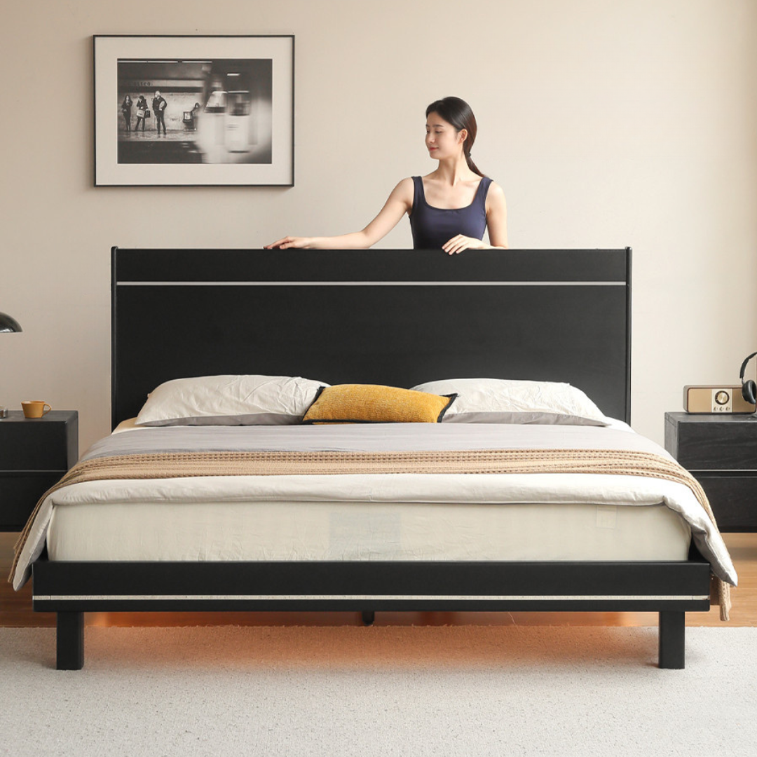 Poplar, Ash Solid Wood Large Board High Headboard Double Household Large Bed