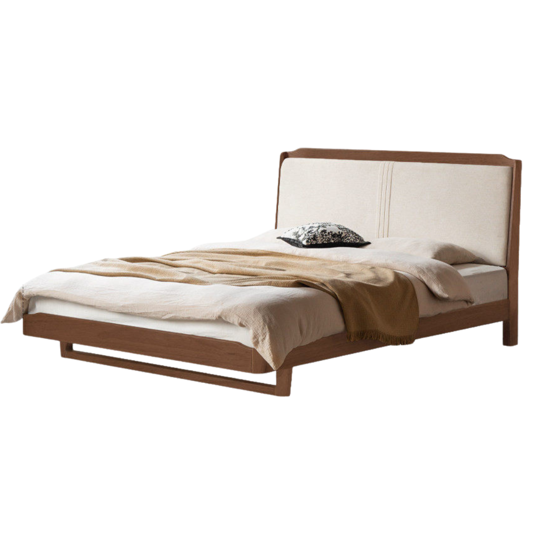 Oak,  Rubberwood Solid Wood Leather Soft Bed