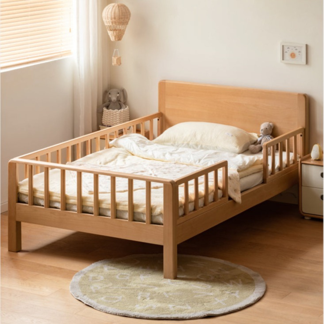 Beech Solid Wood Children's Bed for Boys and Girls Spliced Bed with Guardrail<