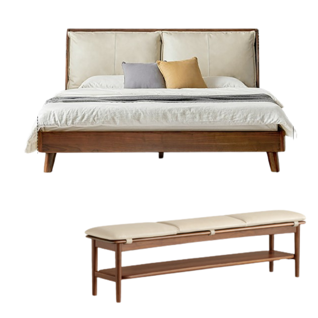 Black Walnut, Sandalwood  Solid Wood Leather,Technology Cloth Bed