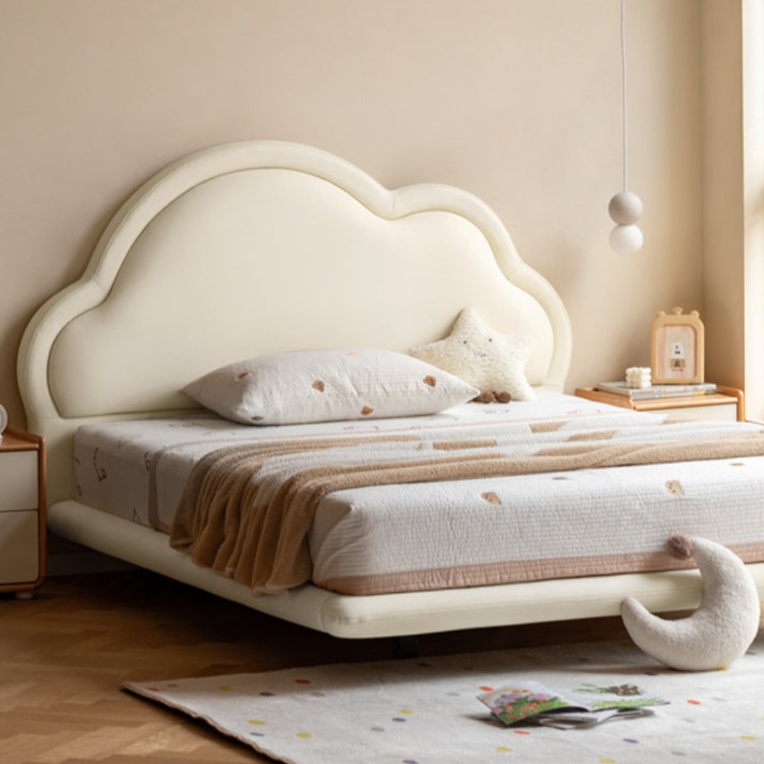 Сream style Organic Leather kid's Cloud Bed, suspended bed<