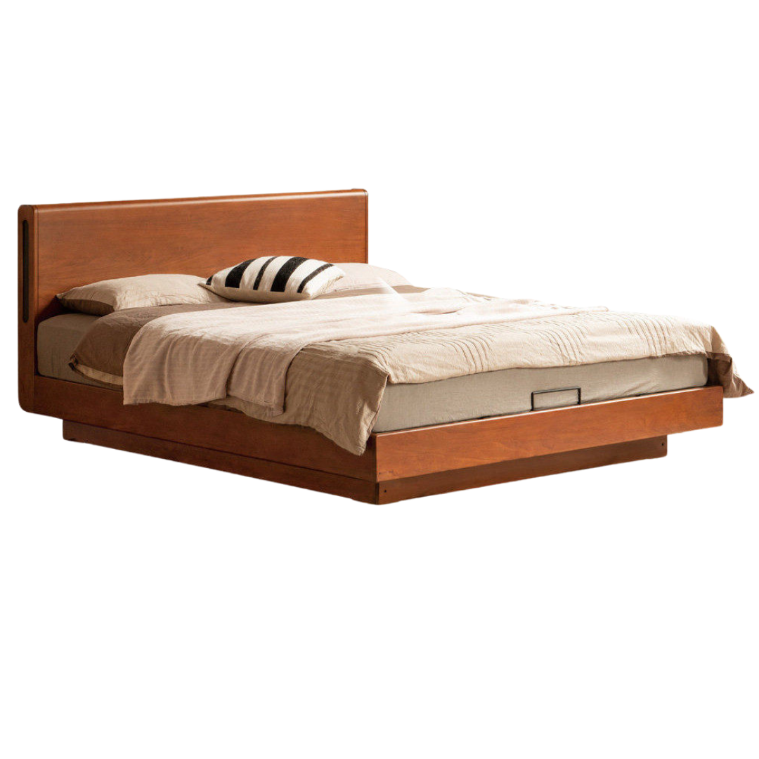 Poplar Solid Wood Box Bed with Retro Storage Design — Multifunctional Suspended Bed