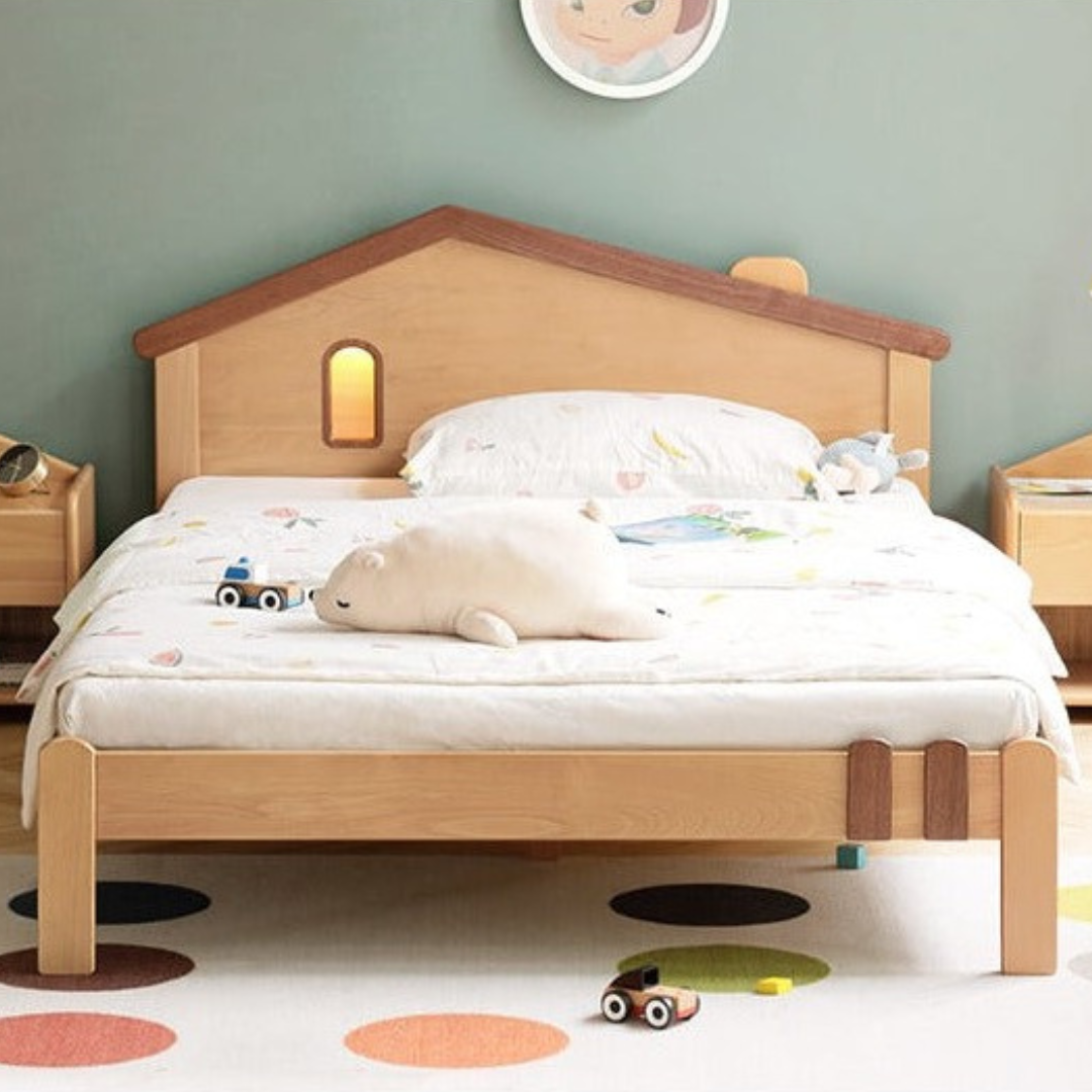 Beech, Poplar, Little House Kids Bed with 15min Delay Turning Off the Lights<