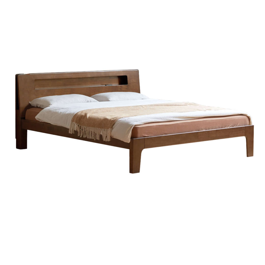 Oak, Rubberwood  Solid Wood Bed with Light