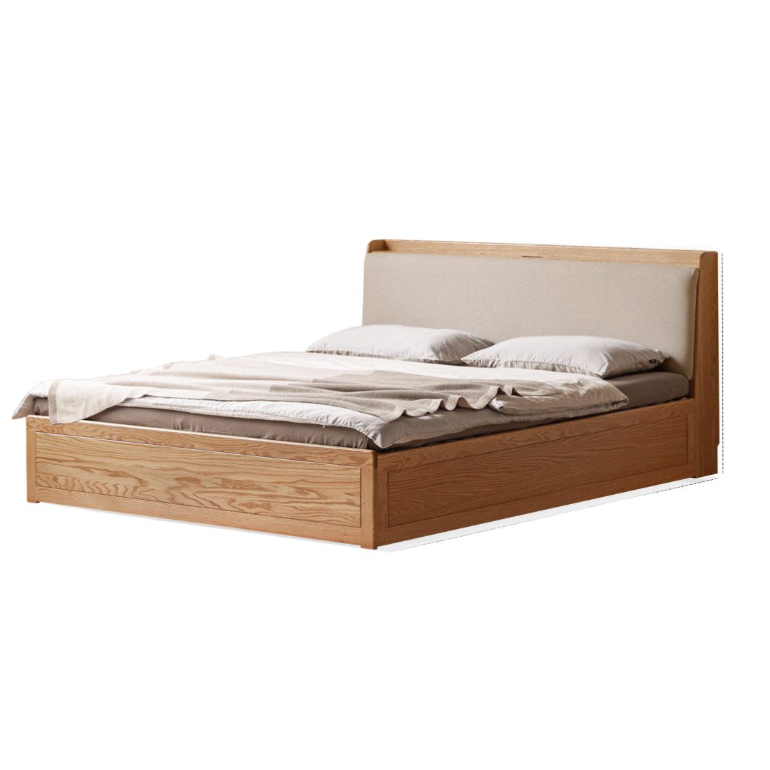 Oak Solid Wood Box Bed Storage Bed Technology Loth, Fabric