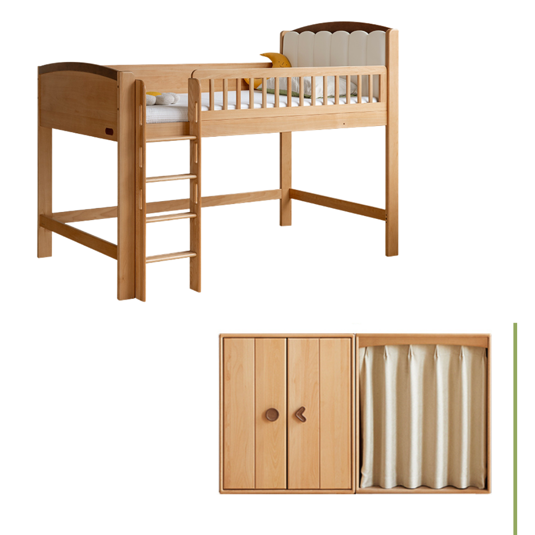 Beech Solid Wood Children's with Light Guardrail Bed, loft bed