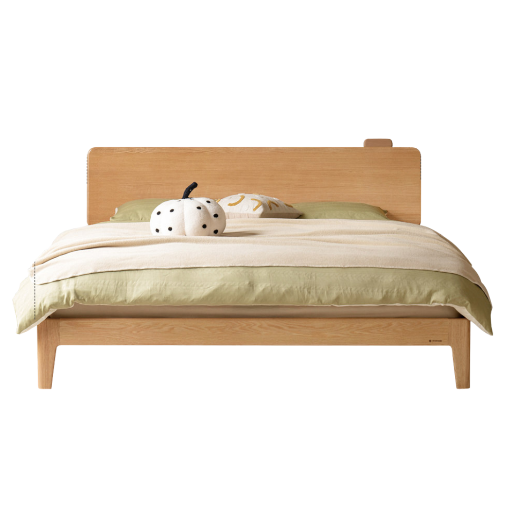 Oak Solid Wood High Back Large Bed