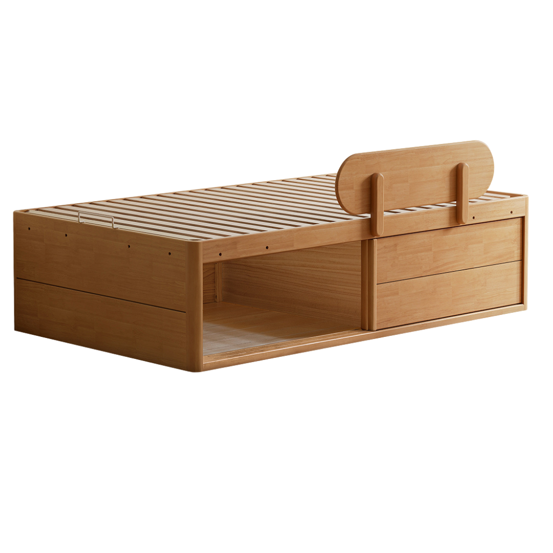 Beech, Rubberwood Solid Wood Kids’ Bed with Guardrail, Platform Bed, Headboard-Free Bed