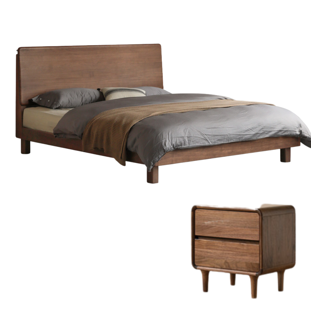 Black Walnut, Sandalwood,Oak Bed with High Headboard