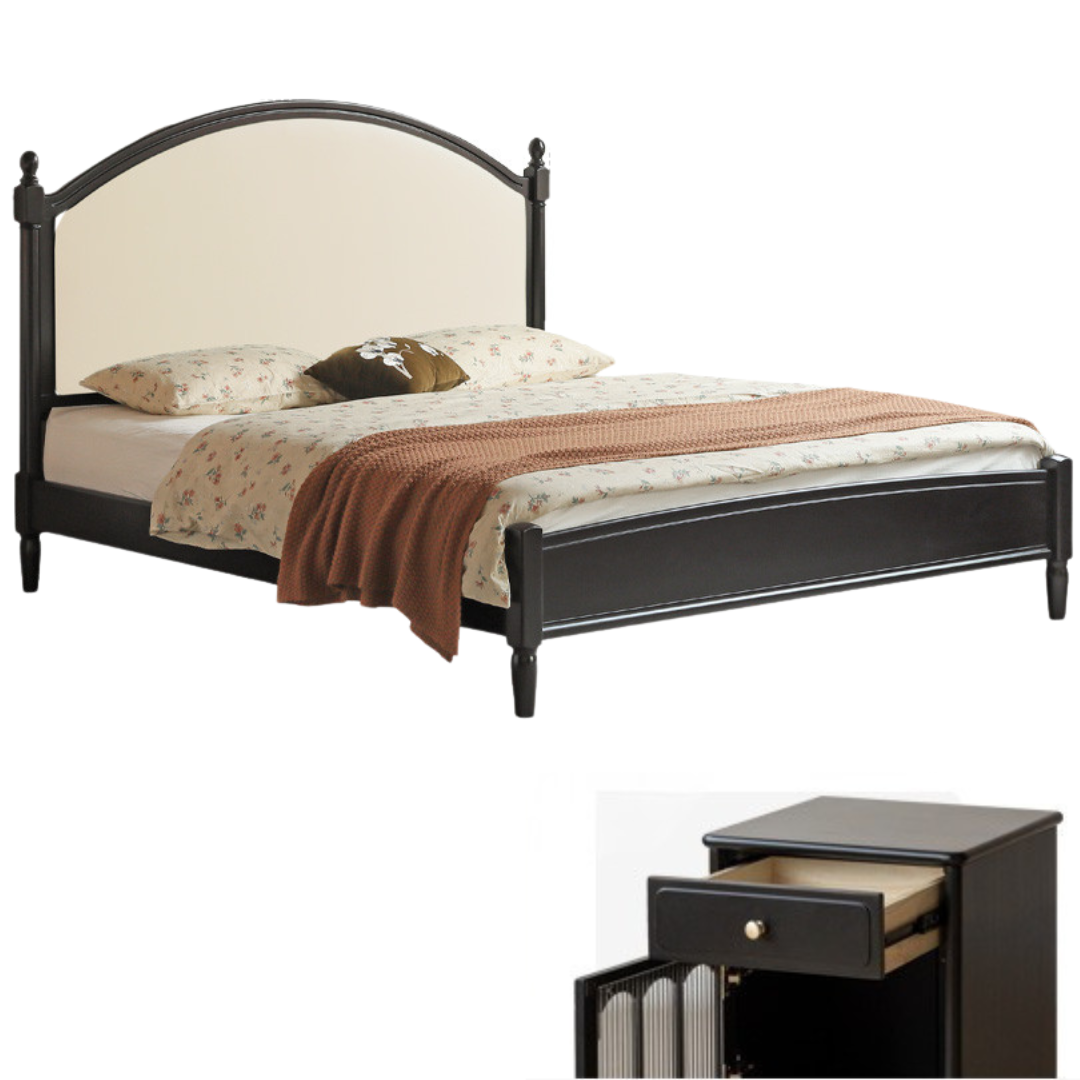 Rubberwood Solid Wood Soft Backrest Bed French Style