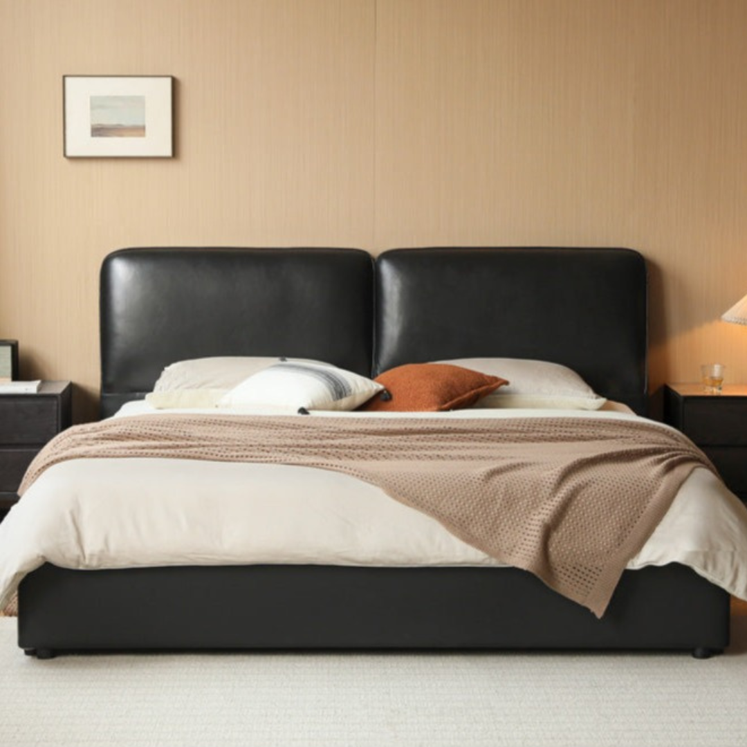 First Layer Of Yellow Cowhide Black Bed