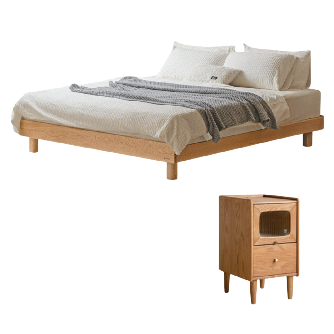 Oak Solid Wood Platform Bed, Headboard-Free Bed