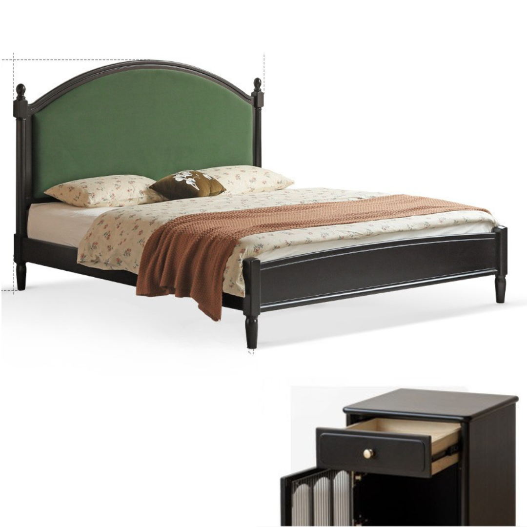 Rubberwood Solid Wood Soft Backrest Bed French Style