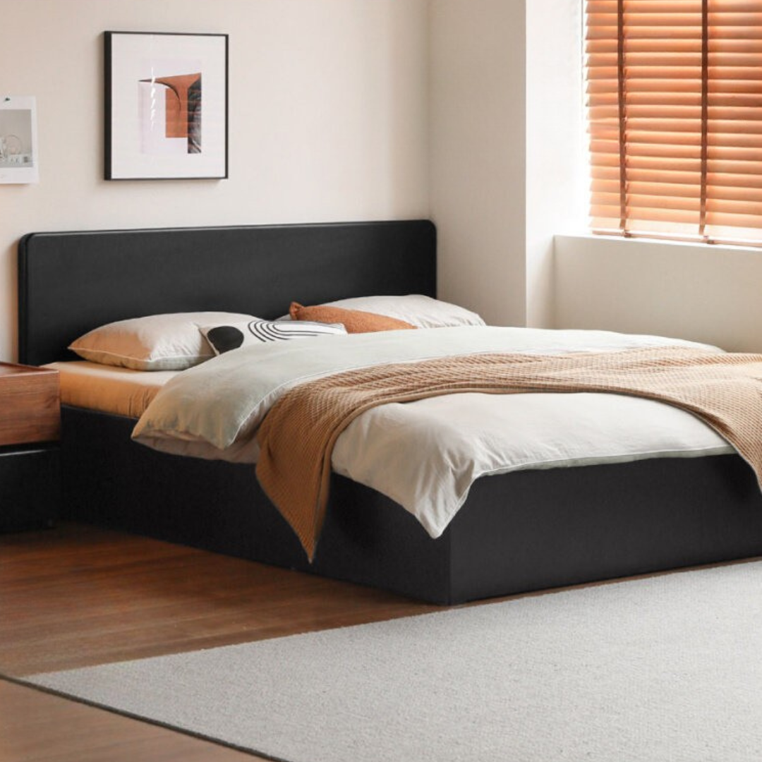 Poplar, Rubber Wood Solid Wood Fully Open High Box Bed Minimalist