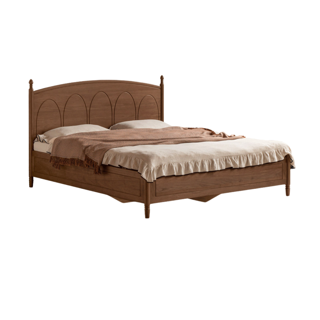 Black Walnut, Poplar Solid Wood Big Bed Retro French