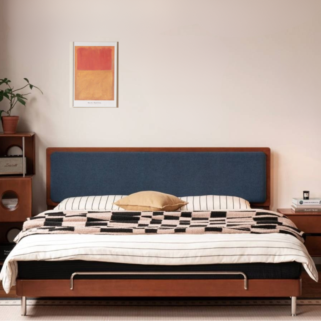Poplar Solid Wood Bauhaus Style Soft with Adjustable Headboard Double Bed