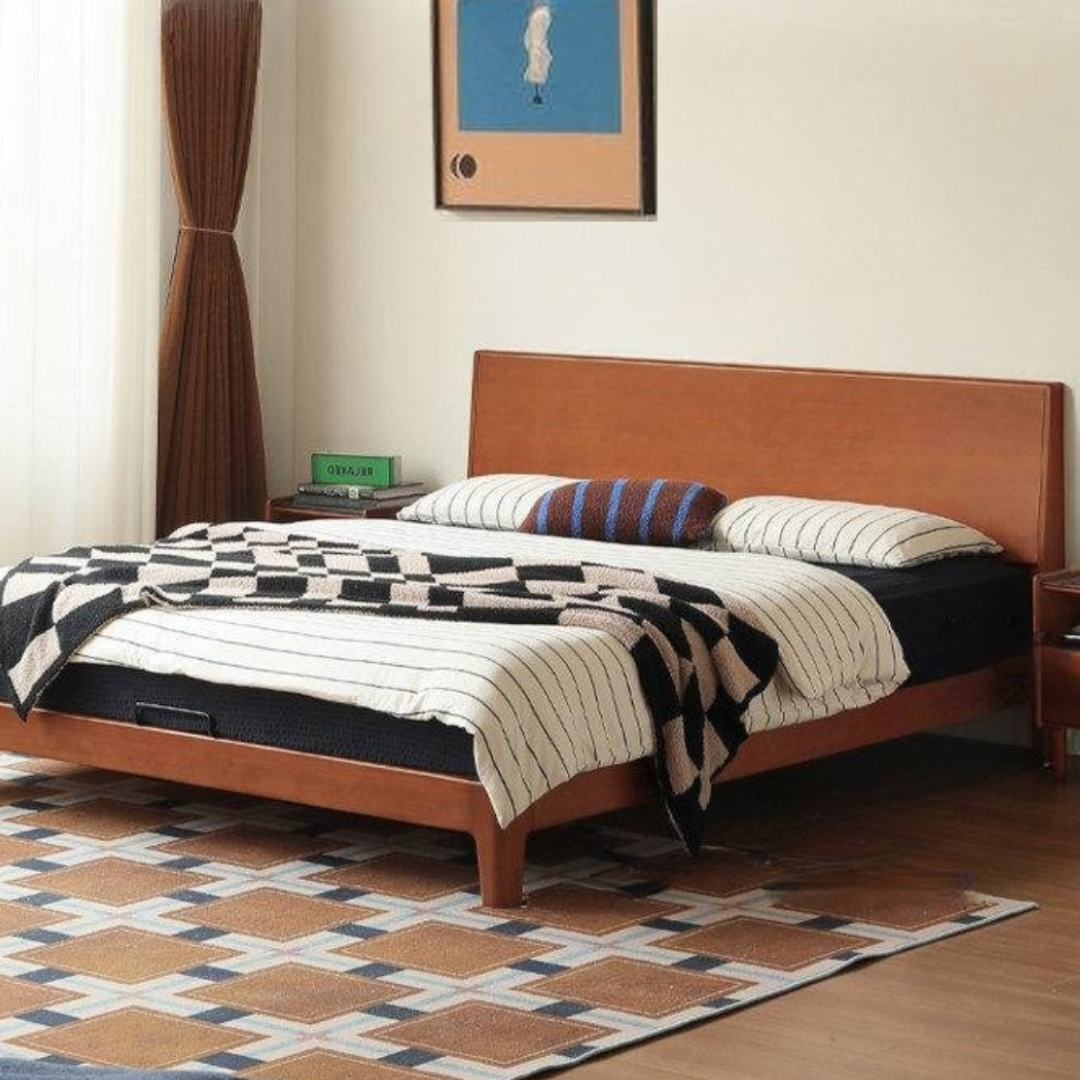 Poplar Solid Wood Bed — Mid-Century Style