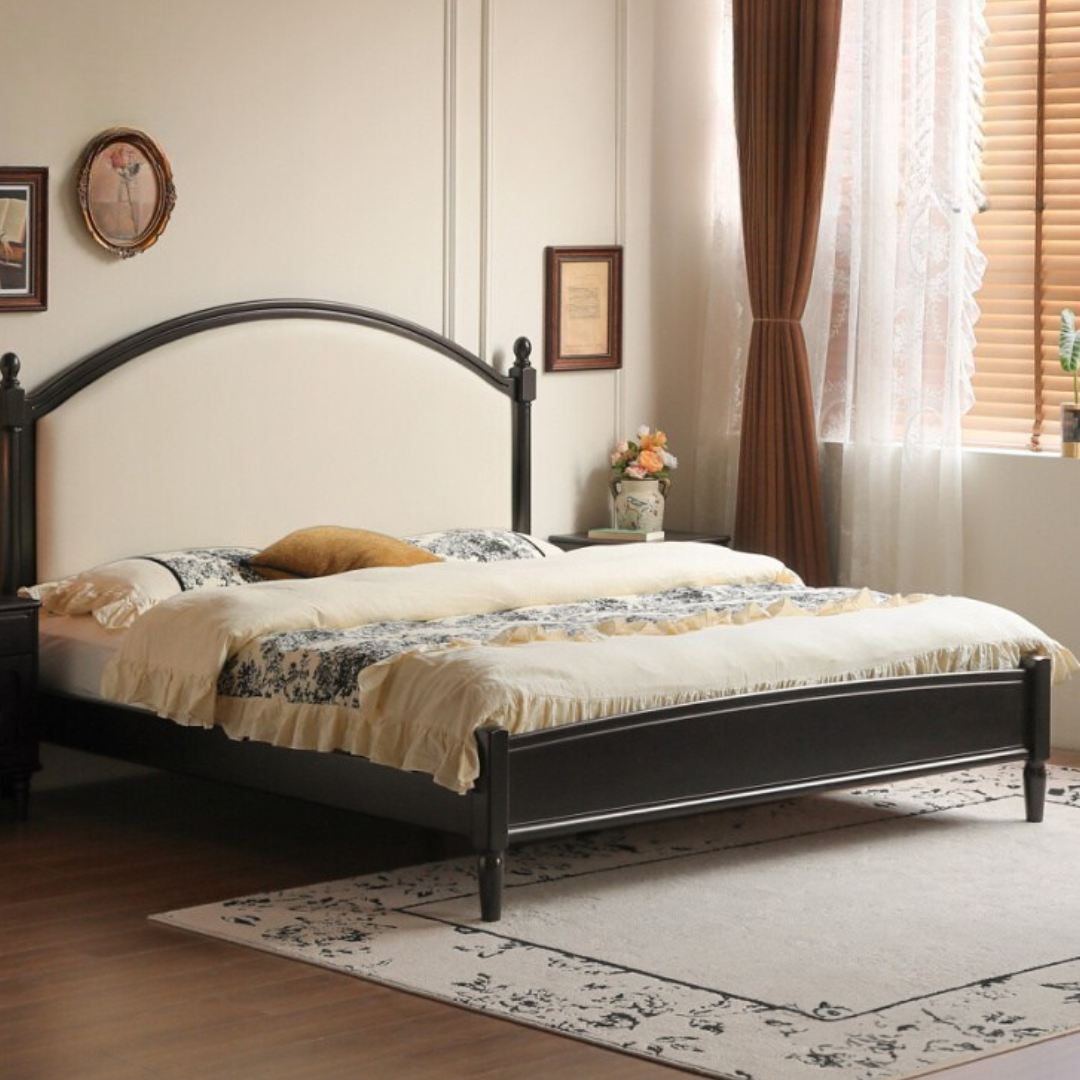 Rubberwood Solid Wood Soft Backrest Bed French Style