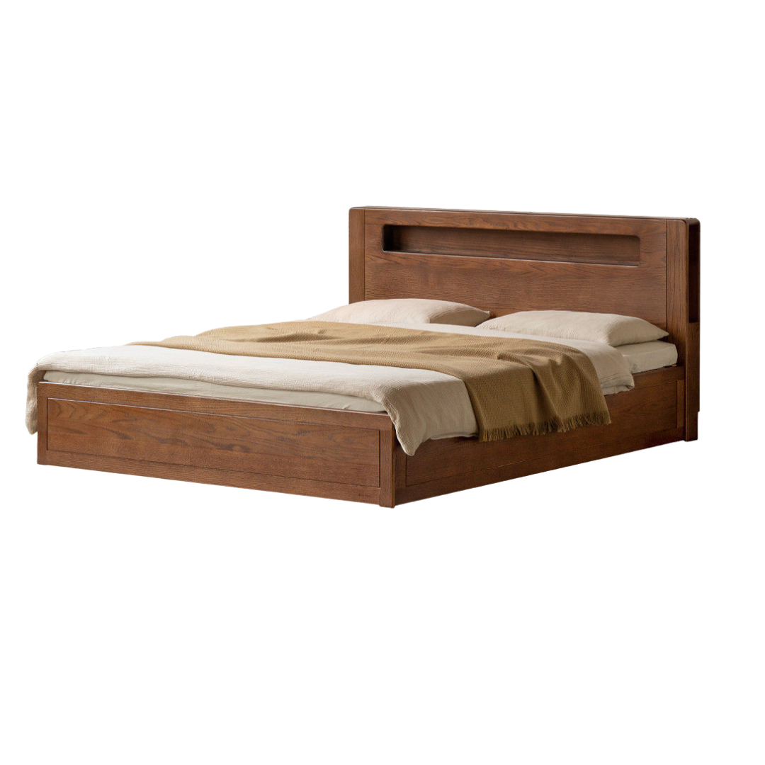 Oak Solid Wood Luminous Storage Box Bed
