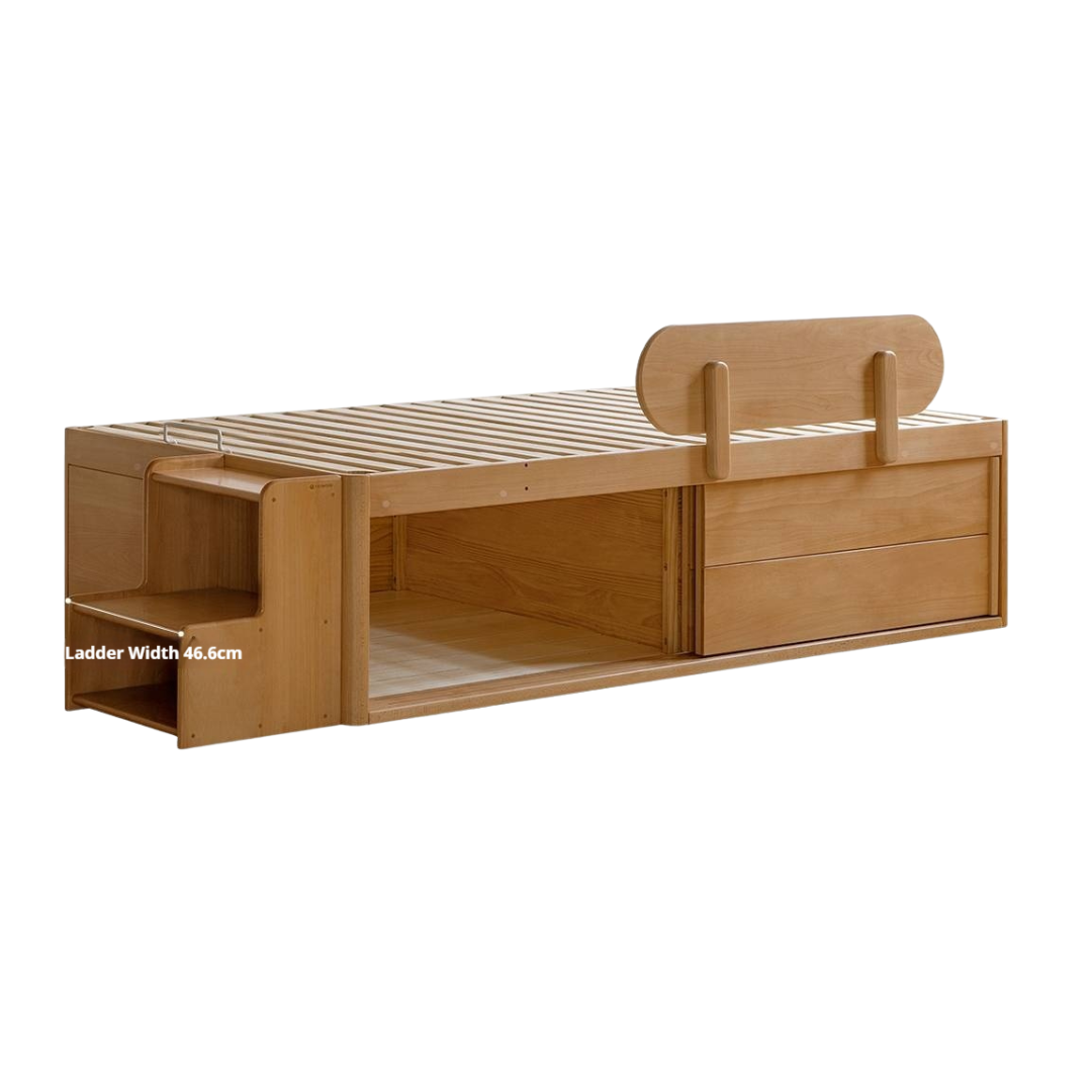 Beech, Rubberwood Solid Wood Kids’ Bed with Guardrail, Platform Bed, Headboard-Free Bed