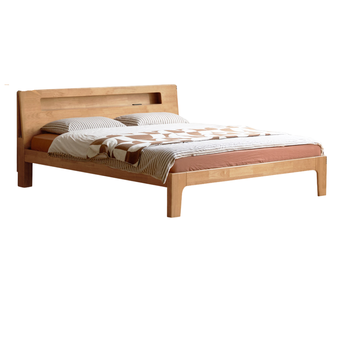 Oak, Beech, Rubberwood  Solid Wood with Light and Bookshelf Bed