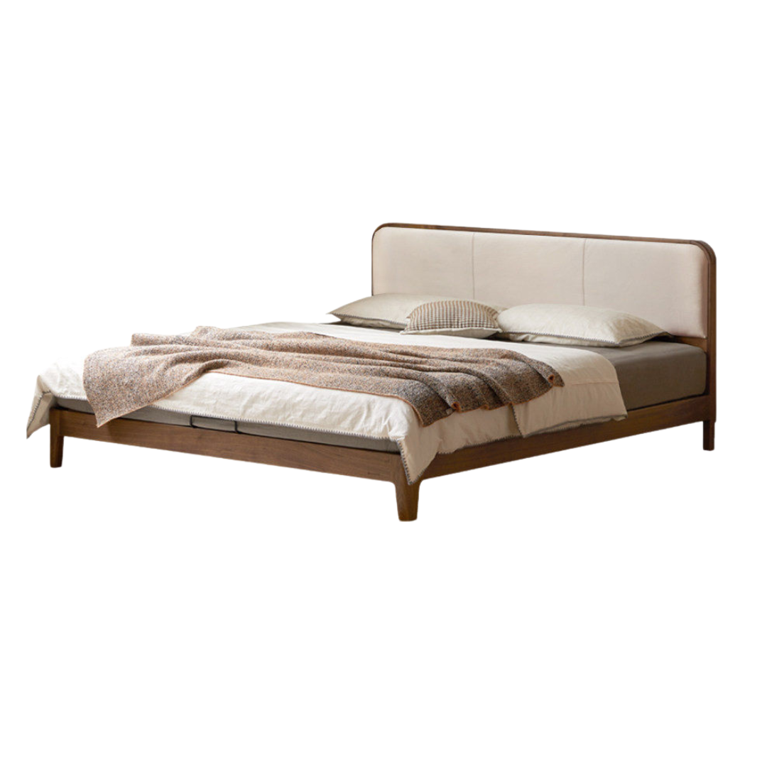 Black Walnut Solid Wood Simple Soft Bed