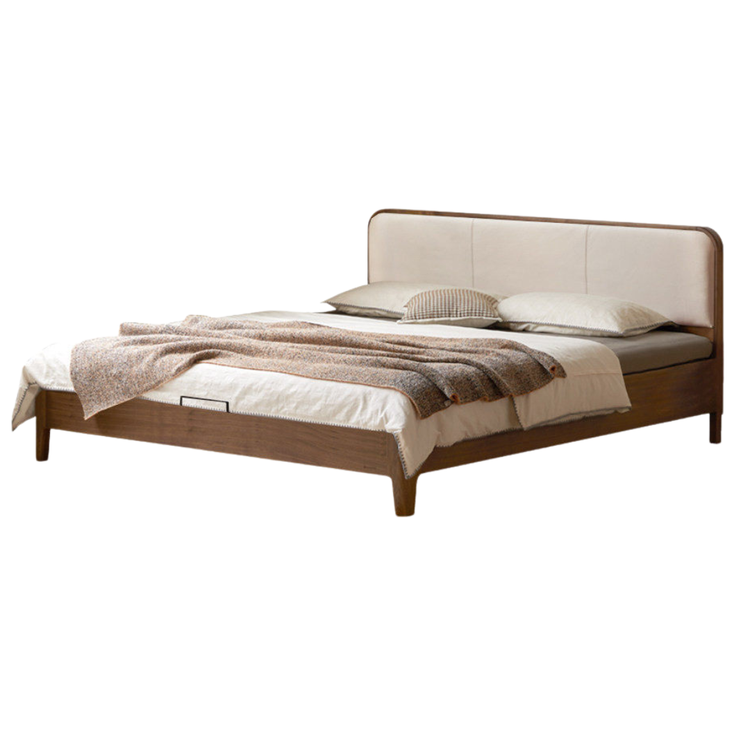 Black Walnut Solid Wood Simple Soft Bed