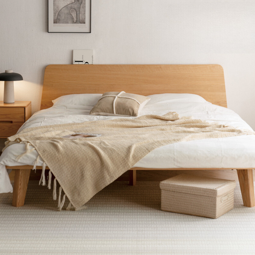 Oak Solid Wood Platform Bed with Modern Design No Headboard