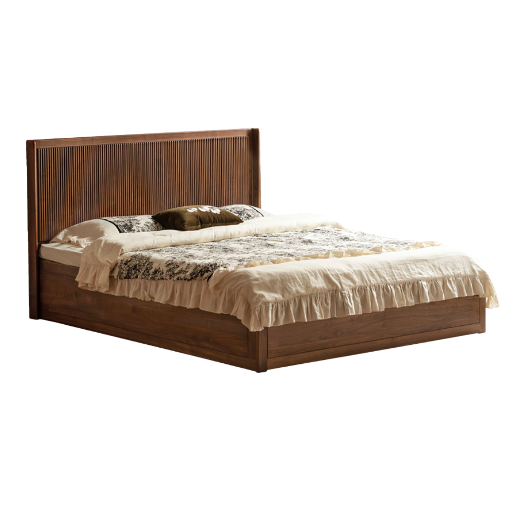 Black Walnut Solid Wood Italian Light Luxury Retro Storage Box Bed