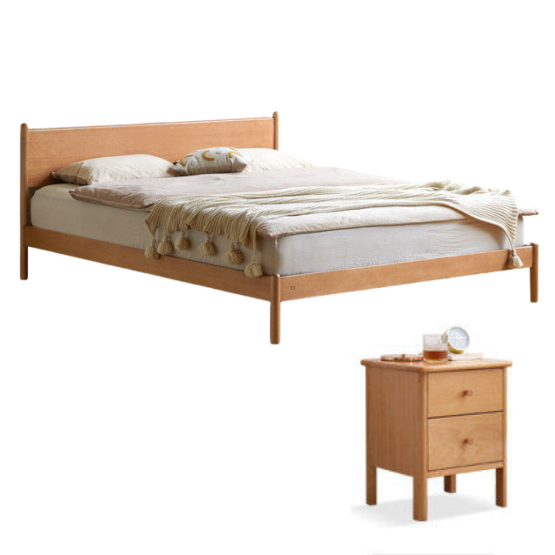 Poplar Solid Wood Bed — Modern Minimalist Style
