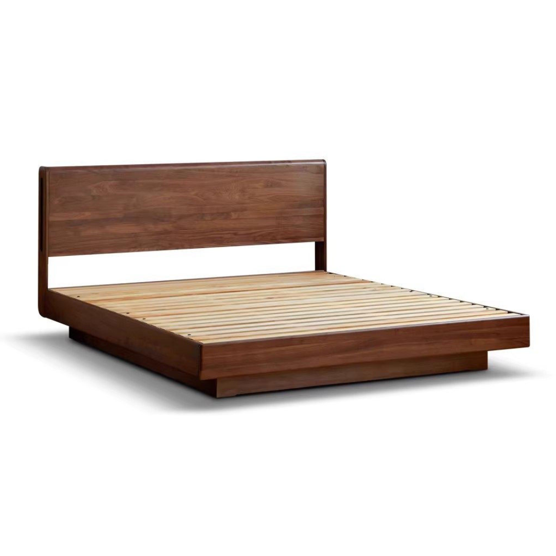 Black Walnut, Sandalwood Solid Wood Box Bed — Luxury Floating Bed with Glow-in-the-Dark Features