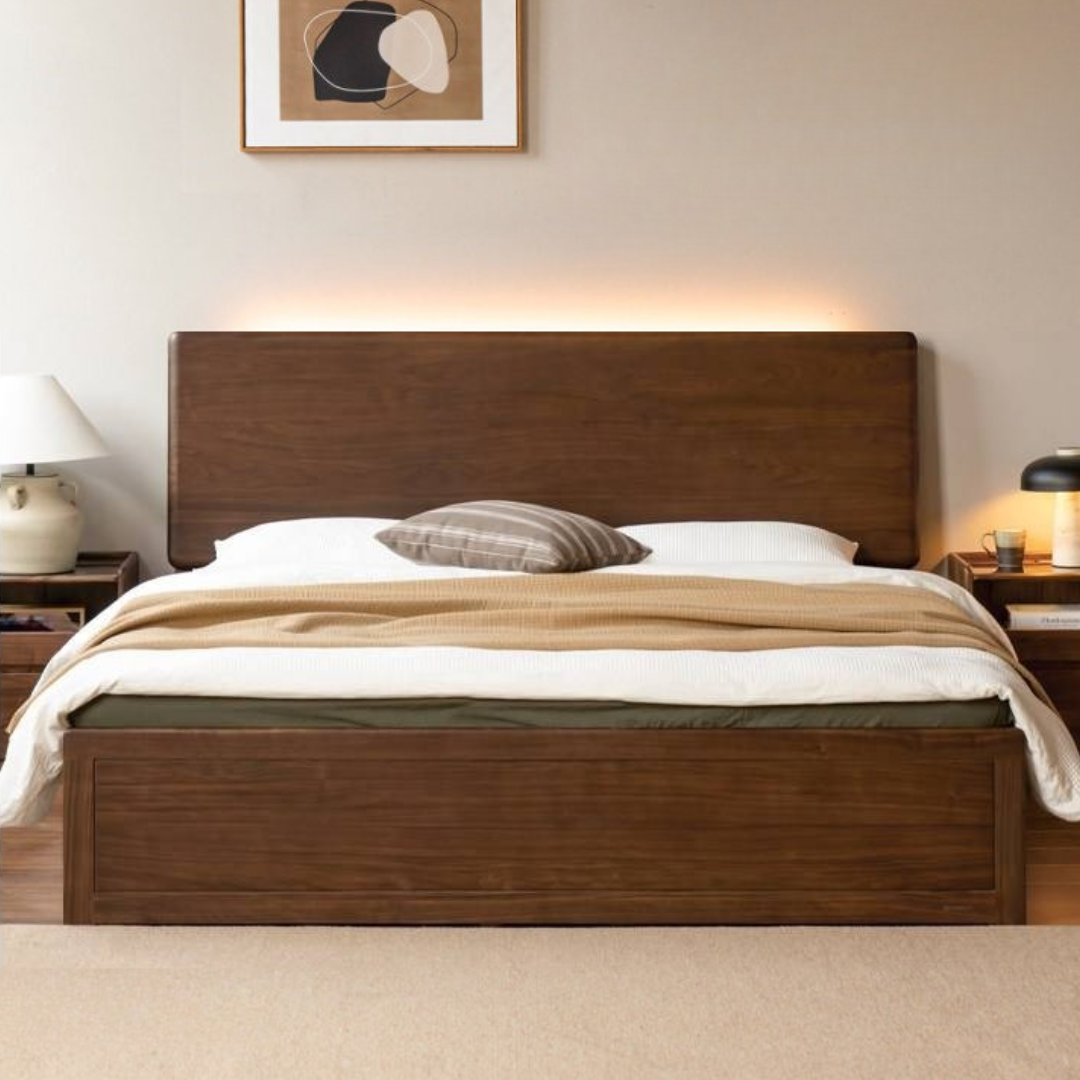 Black Walnut, Oak Solid Wood Box Bed — Luxury Multifunctional Storage