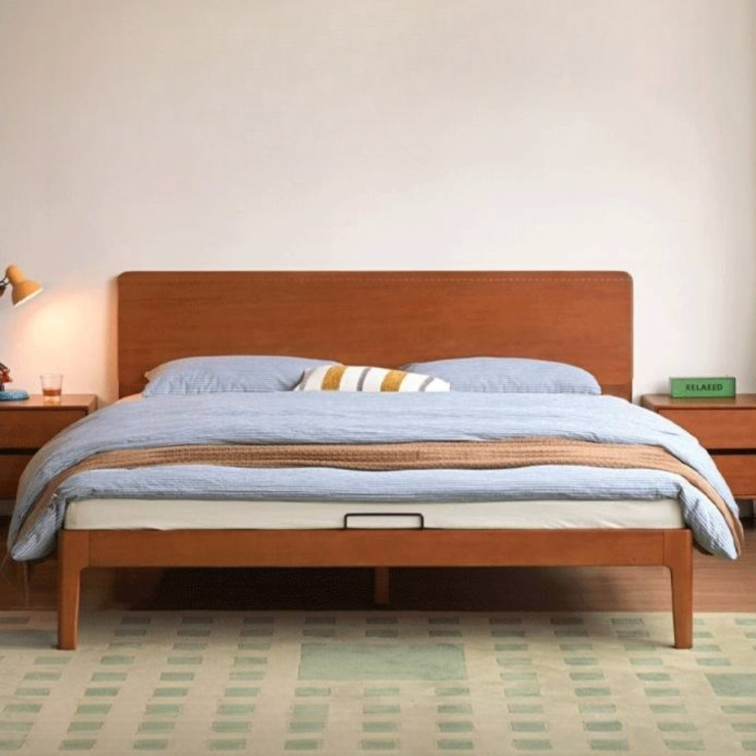 Poplar Solid Wood Bed — Retro Edge Vintage Slab Bed