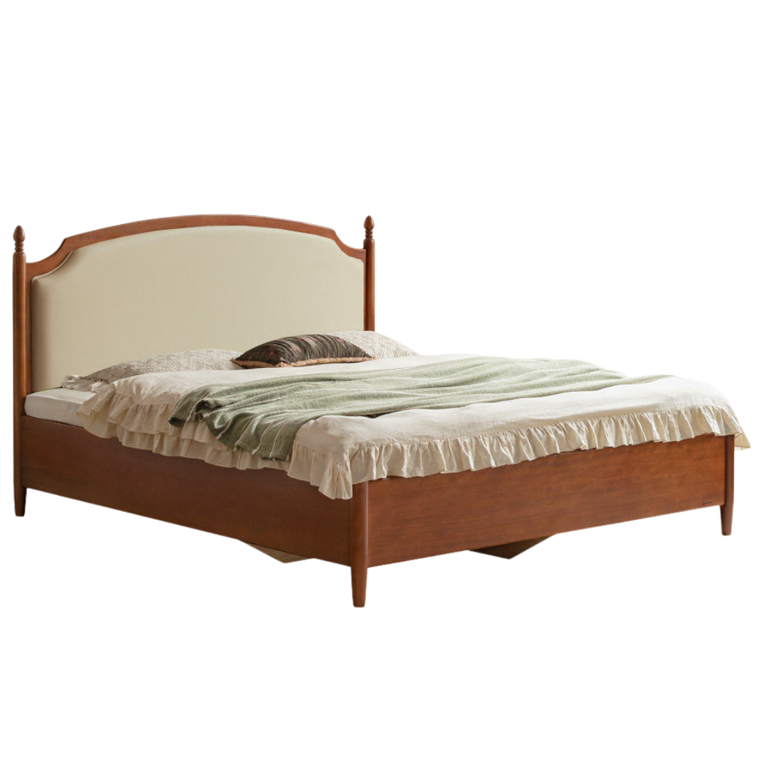 Poplar Solid Wood Box Bed — French Retro Style with Soft Backrest and Mid-Fashion Design