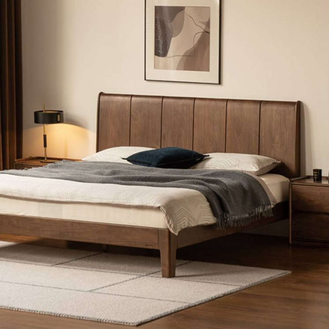 Black Walnut Solid Wood Bed — Italian Light Luxury Style