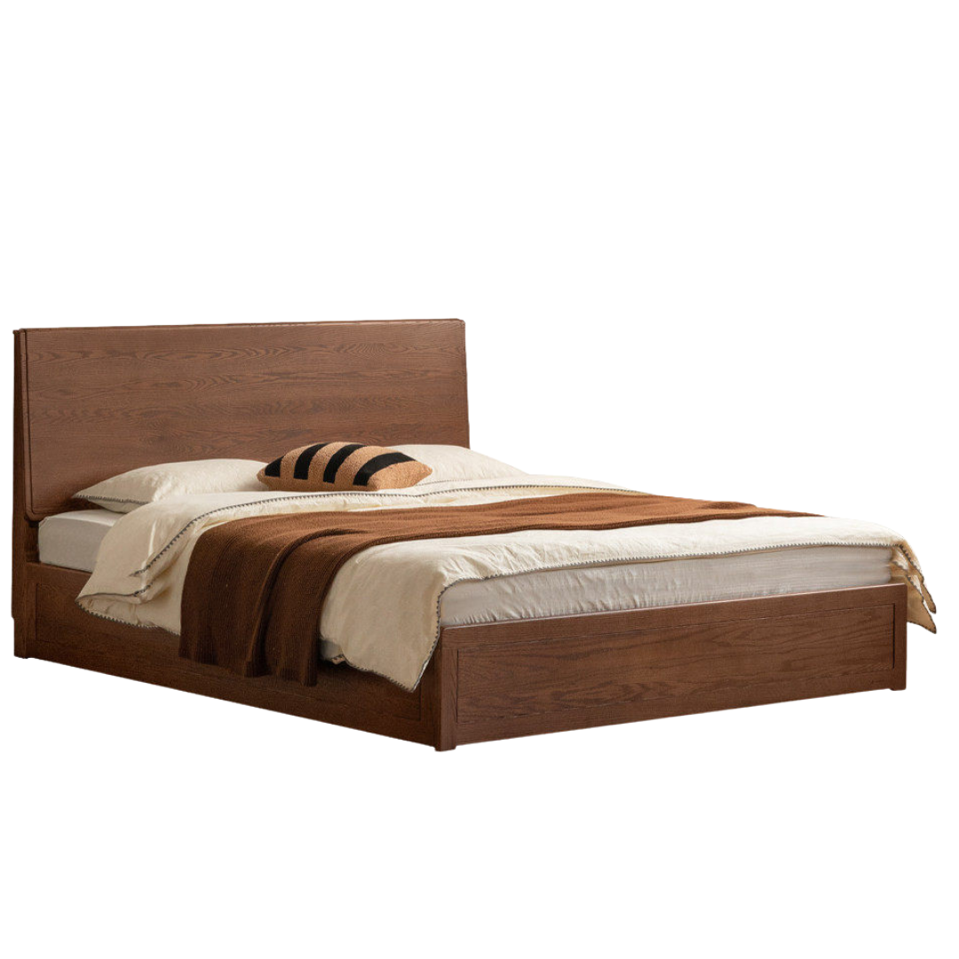 Oak Solid Wood Box Bed — Modern Minimalist Design