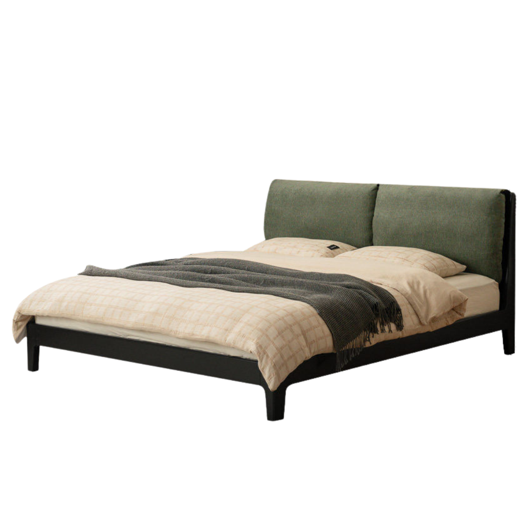 Rubberwood Solid Wood Bed — Modern Minimalist Design with Upholstered Genuine Leather
