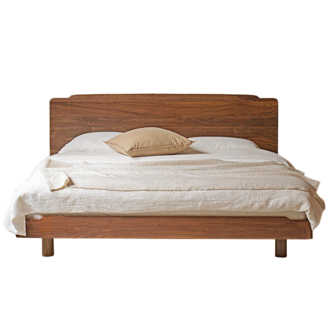 Ash Solid Wood Floating Bed — Large Slab, Simple Modern Design