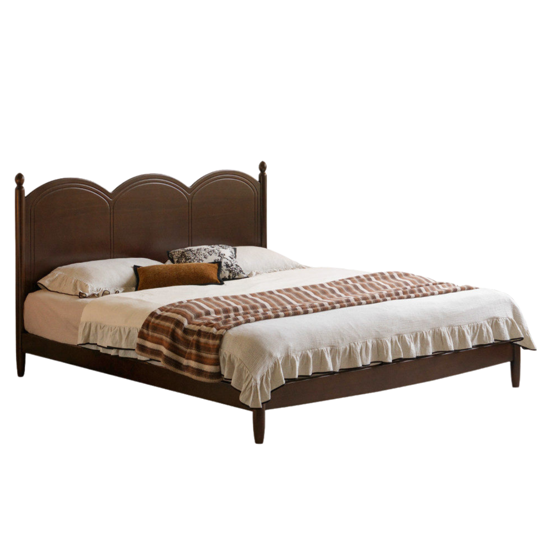 Poplar Solid Wood Bed — French Retro Style with Vintage Appeal