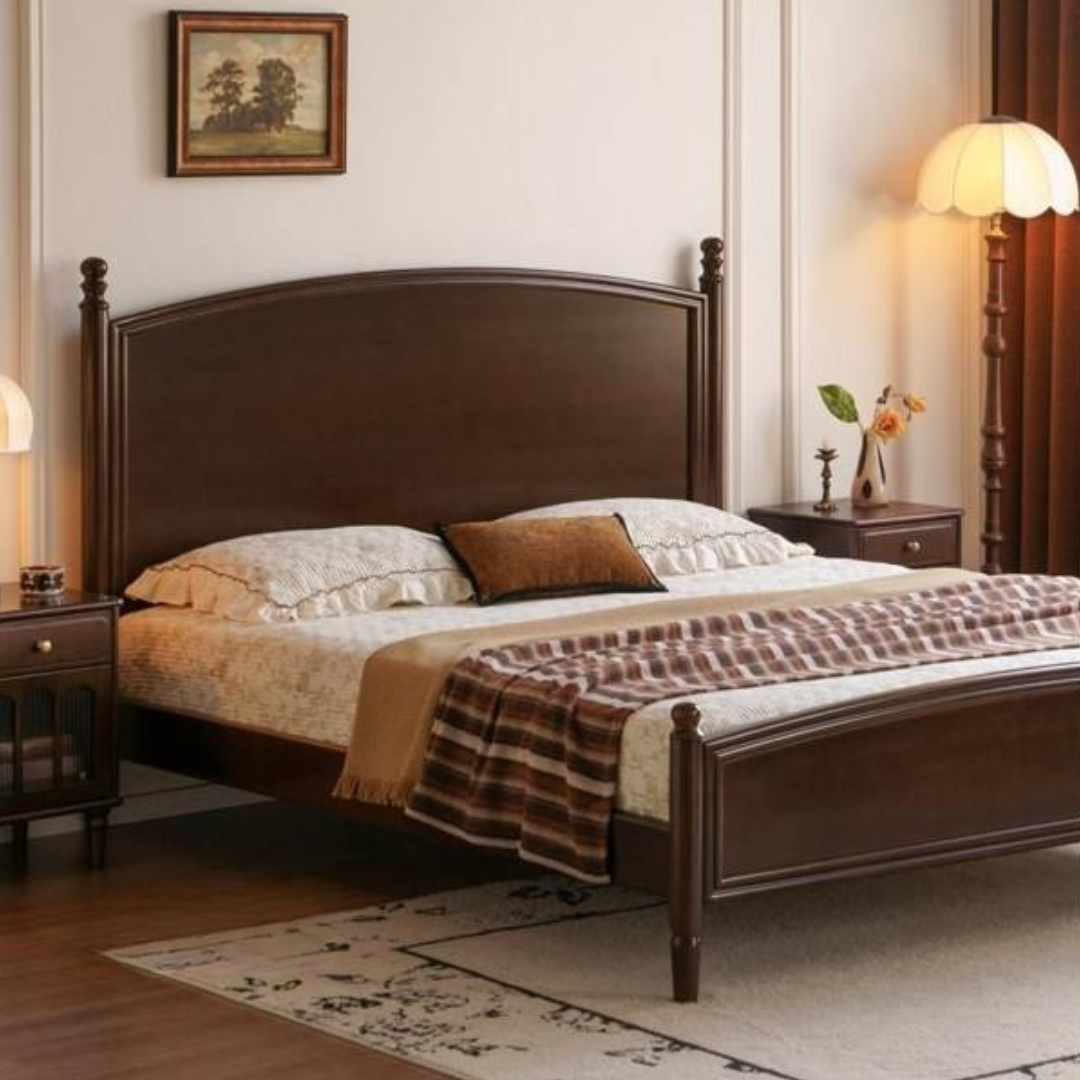 Poplar Solid Wood Bed — American Retro Style