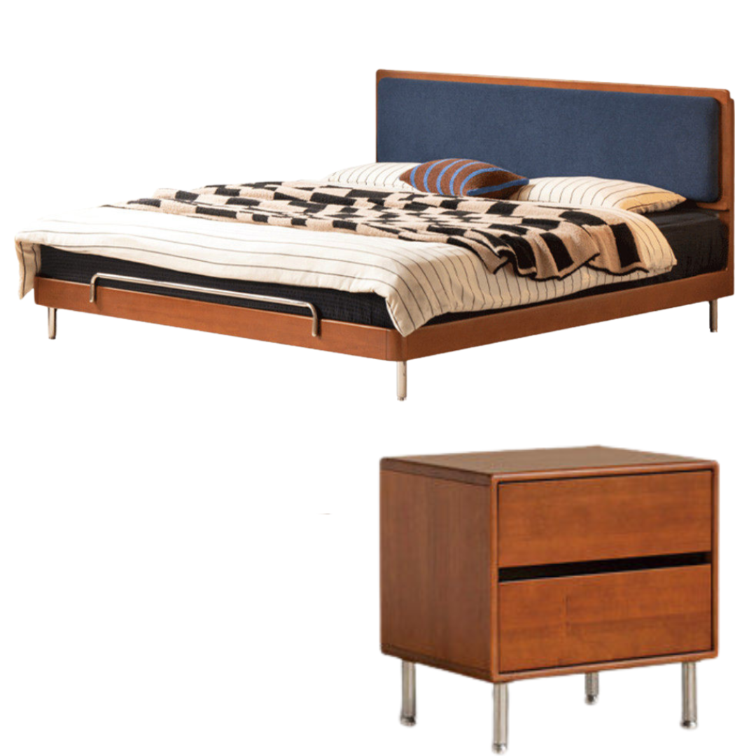 Poplar Solid Wood Bauhaus Style Soft with Adjustable Headboard Double Bed