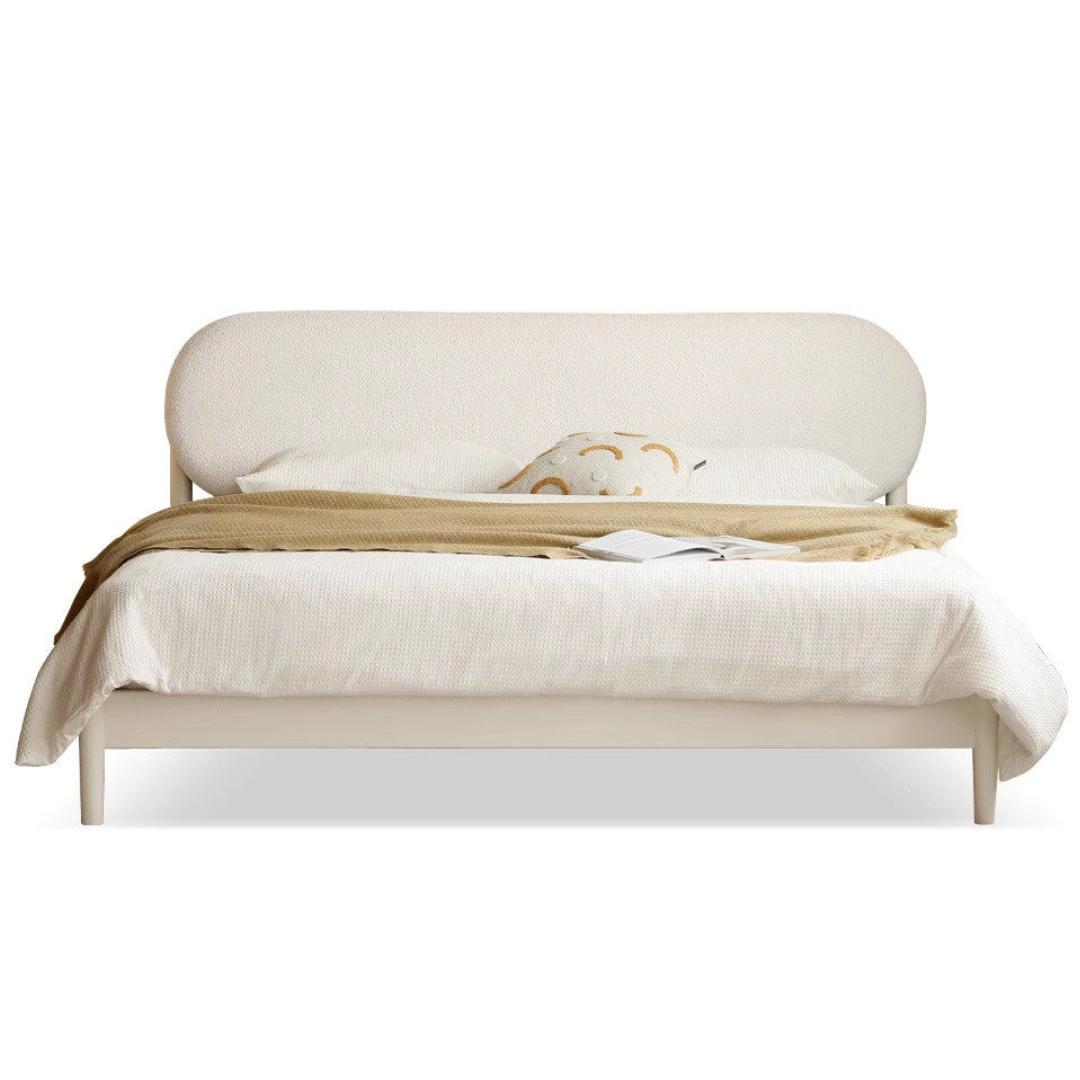 Poplar Solid Wood Bed — Upholstered with Fabric, Creamy Lambswool Soft Backrest