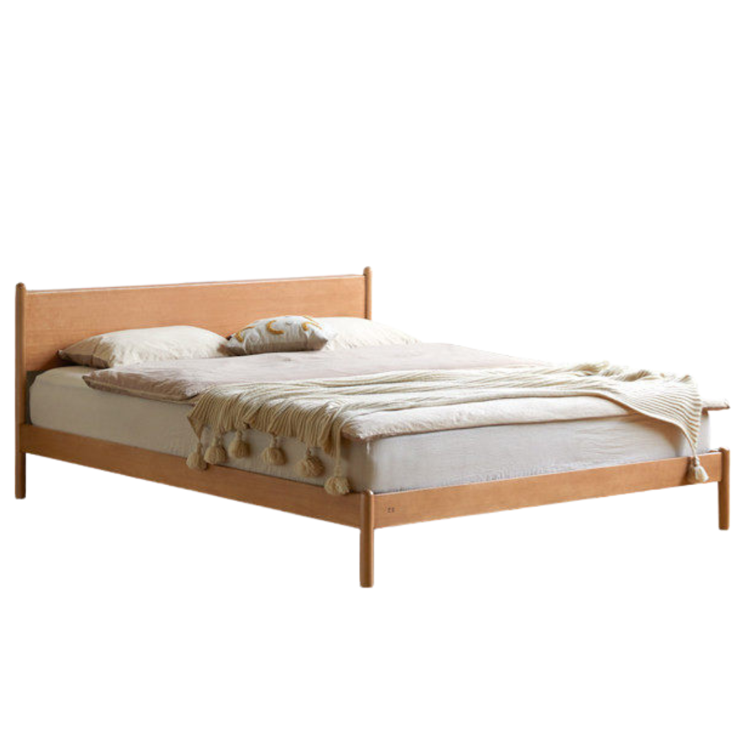 Poplar Solid Wood Bed — Modern Minimalist Style
