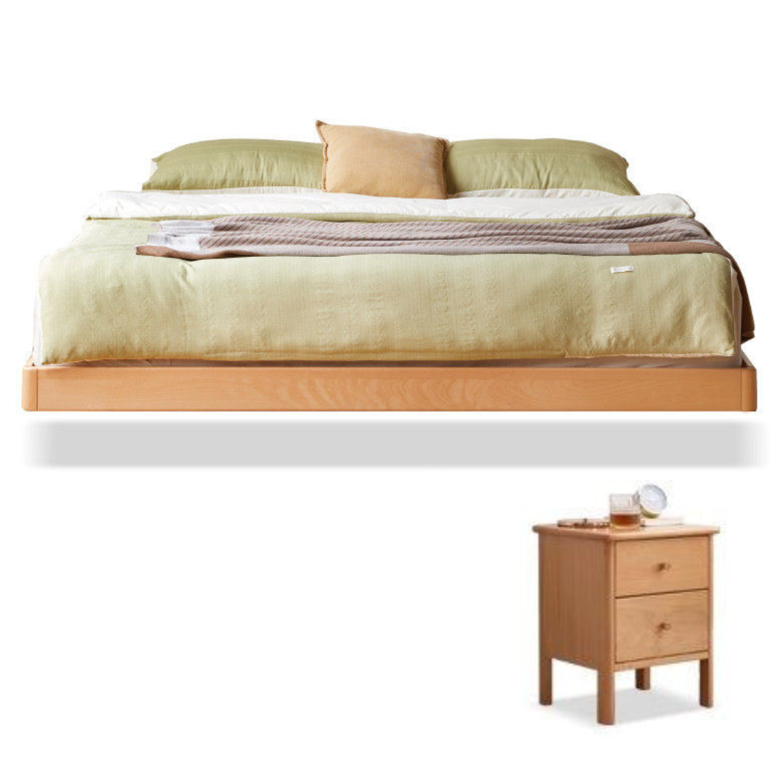Beech Solid Wood Modern Minimalist Floating Platform Bed — Headboard-Free